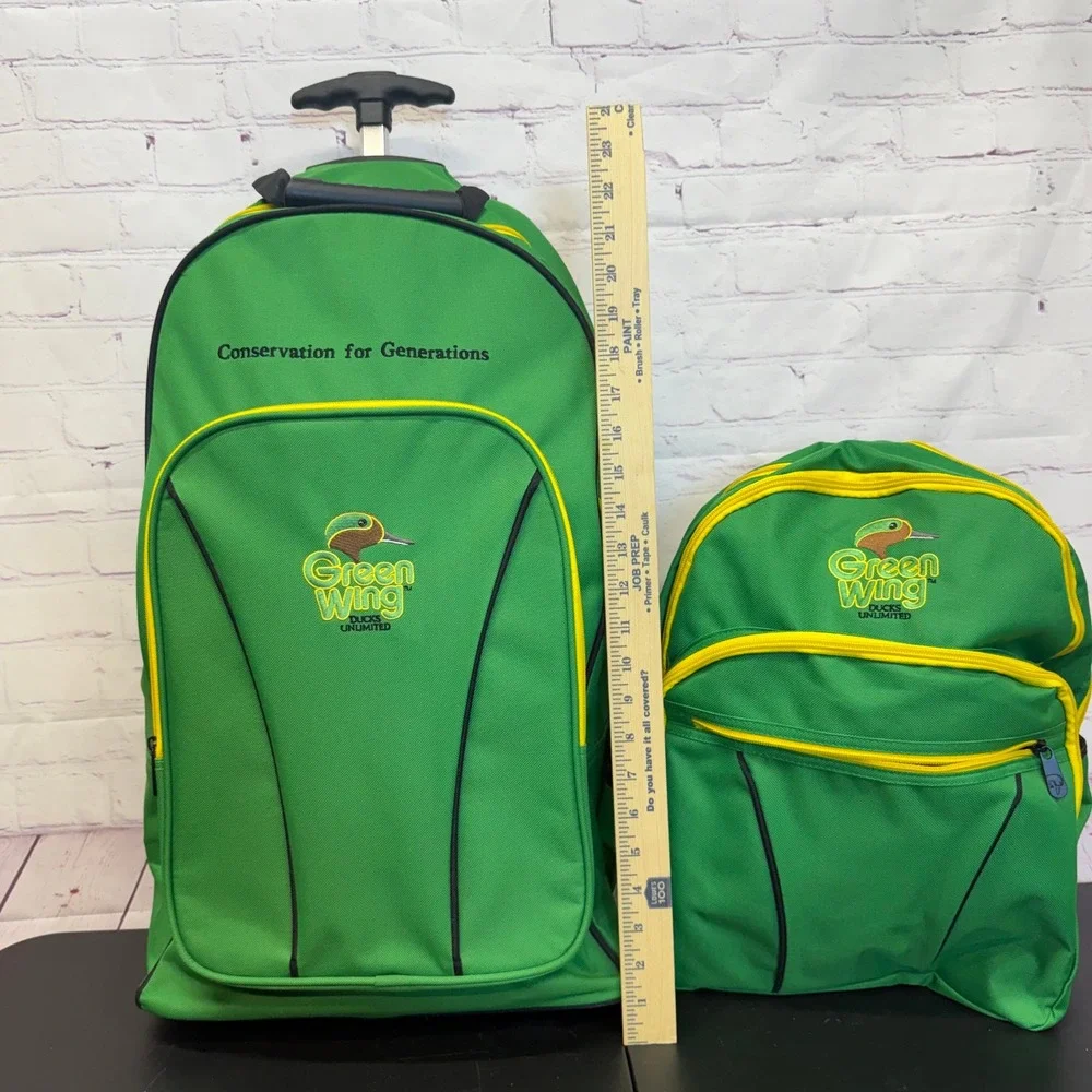 Ducks Unlimited Green Wing Rolling Suitcase and Backpack Set Green Yellow
